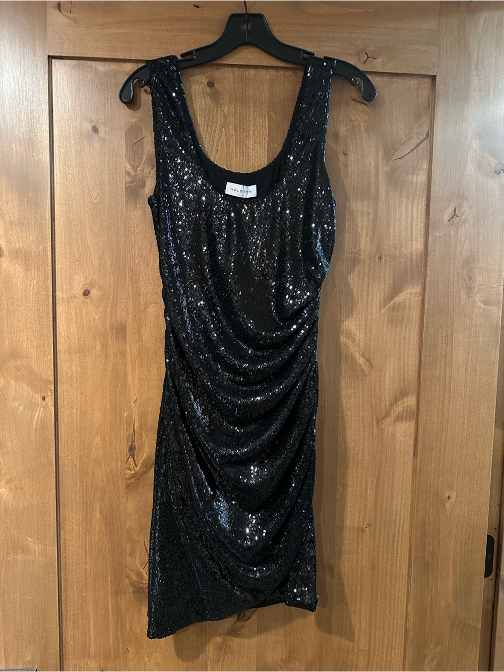 H by Halston Black Sequin Draped Mini Dress